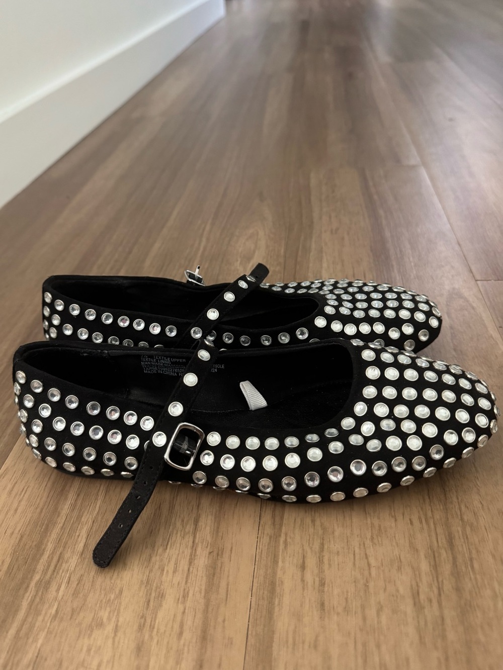 a new day Black Mary Jane Flats with Silver Studs